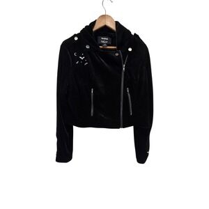 ModCloth x Collectif Moto Jacket Women 16 Black Velvet Bat Moon Embroidered Goth
